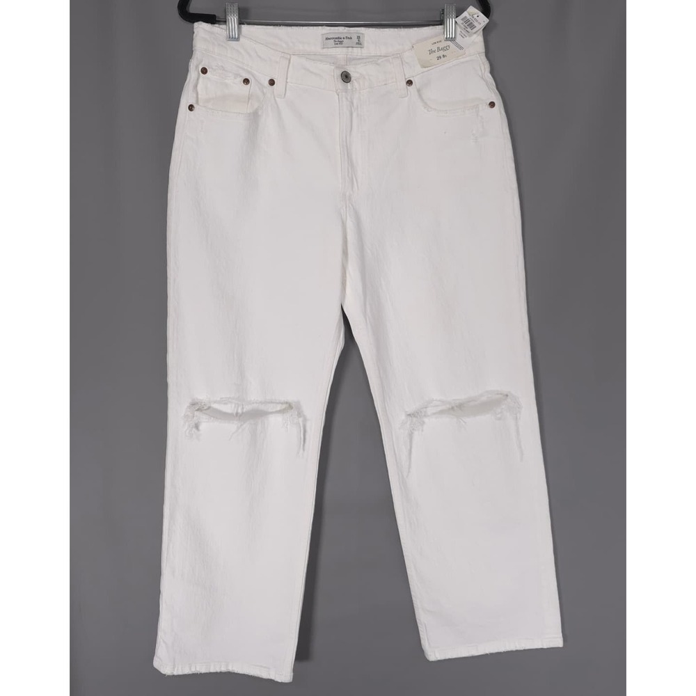 ABERCROMBIE & FITCH New Women's Jeans Baggy Low Rise Distressed 29 8s White - Picture 11 of 16